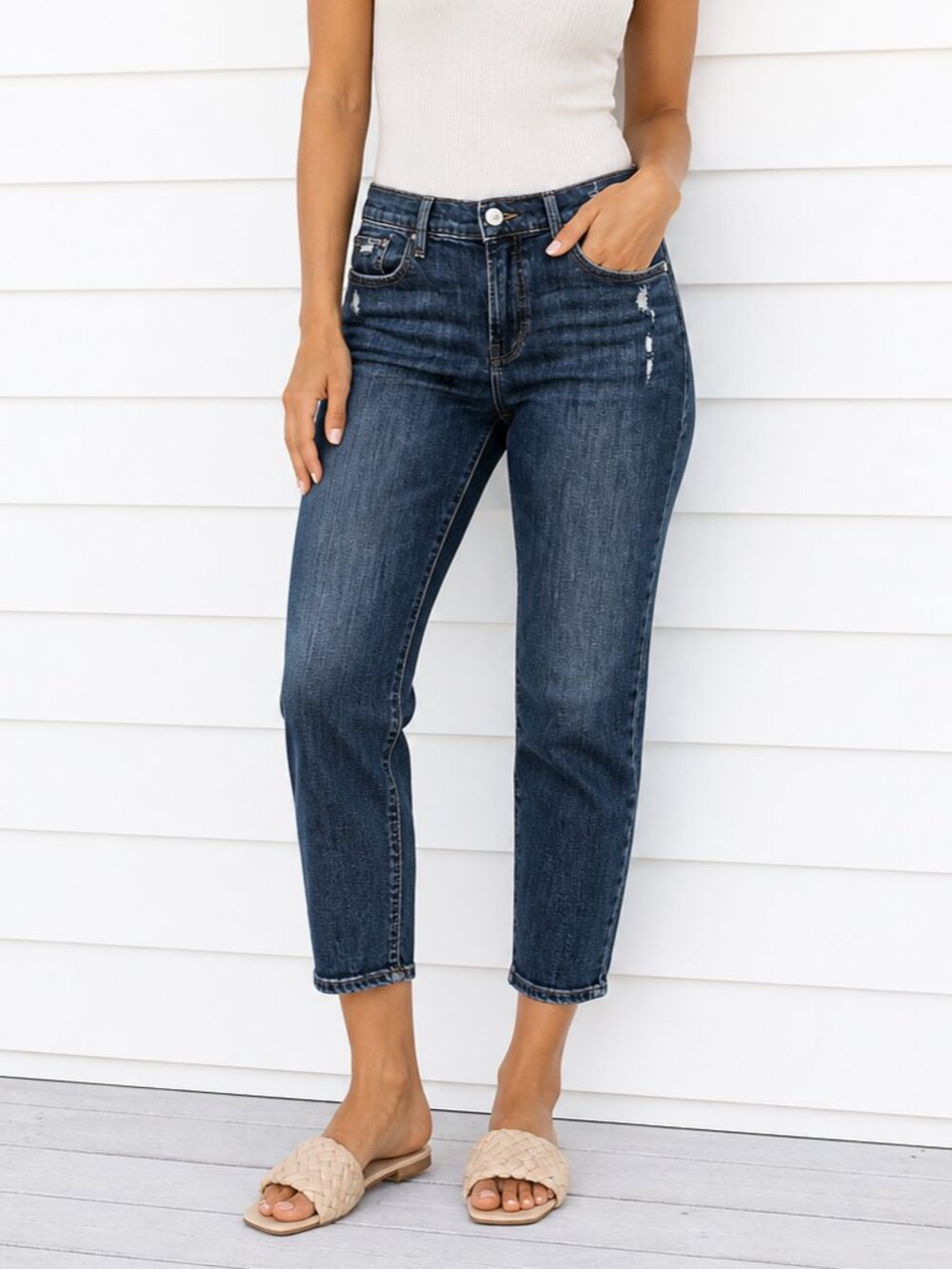 Frame Capri Mid-Rise Jeans Le Garçon Crop Dark Denim Size 29 x 24 Boho Chic